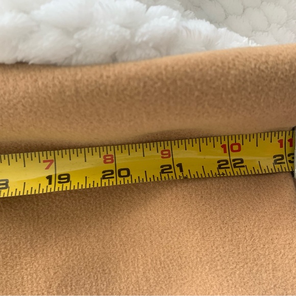 Tan and Black Women's Pea Coat with Faux Leather Trim. - Picture 11 of 16